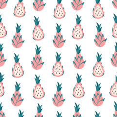 fresh pitaya, dragon fruit seamless pattern. exotic and tropical fruit seamless pattern. healthy foo