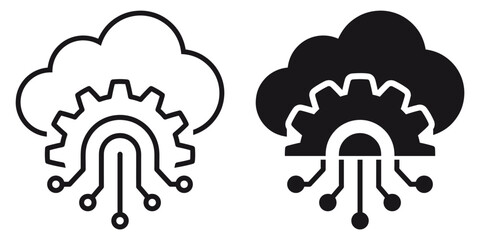 Canvas Print - ofvs237 OutlineFilledVectorSign ofvs - smart production vector icon . isolated transparent . cloud gear . automated machine park . outline and filled version . AI 10 / EPS 10 . g11577