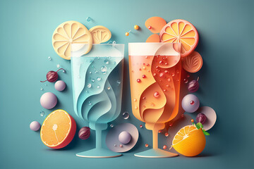 illustration of  cocktail or mocktail ,in cute glass , Generative Ai