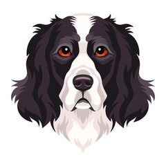 Wall Mural - Vector portrait of cute black and white English cocker spaniel dog with big sad eyes