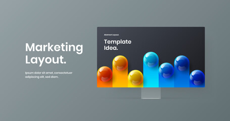 Wall Mural - unique computer display mockup landing page concept. original presentation vector design layout.