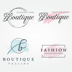 Wall Mural - Women fashion logo template with clothes hanger, luxury clothes.Logo for business,boutique,fashion shop,model,shopping and beauty.