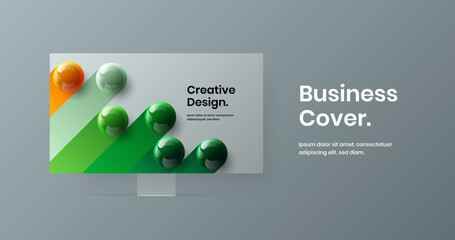 Bright computer monitor mockup landing page illustration. Unique web project design vector template.
