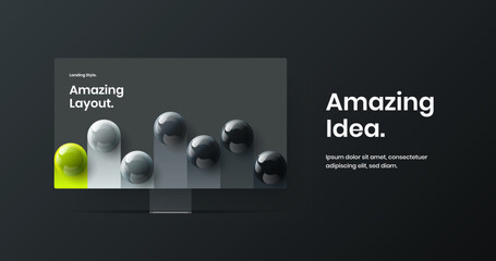 Wall Mural - Simple web project vector design concept. Premium computer monitor mockup landing page layout.
