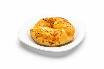 Sticker - Delicious sesame bagel on white plate isolated on white background