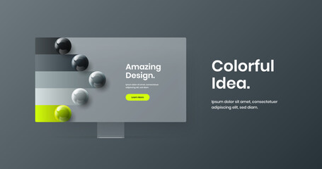 Vivid site screen design vector template. Premium computer monitor mockup landing page concept.