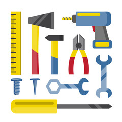 house repairing instruments.Hand drawn Vector flat simple graphics.set of construction tools