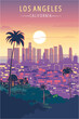 Los Angeles city skyline sunset vector illustration, California United States.	