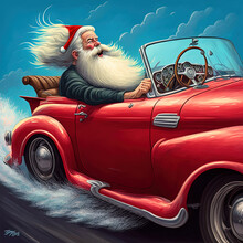 Santa Driving A Red Convertible Generative Ai