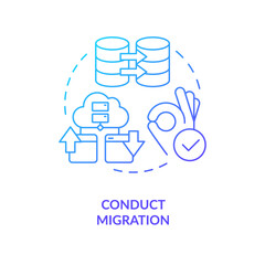 Wall Mural - Conduct migration blue gradient concept icon. Change CMS platform. Move website to new server. Data transfer abstract idea thin line illustration. Isolated outline drawing. Myriad Pro-Bold font used