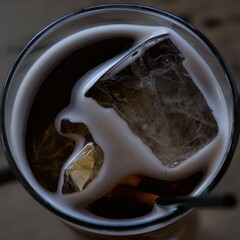 Sticker - Top view of a cold refreshing coffee with ice