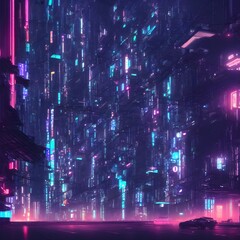 Sticker - Cyberpunk megapolis at night