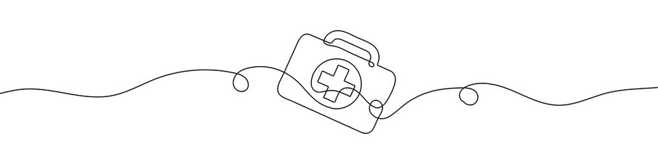 Wall Mural - continuous line drawing of first aid kit. line art of first aid kit. one line drawing background. ve