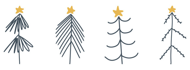 Wall Mural - christmas tree linear icon. set of cute christmas tree icons on white background. vector illustratio
