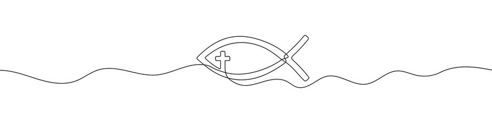 Canvas Print - christian fish line background. one continuous line drawing of religious fish. vector illustration. 
