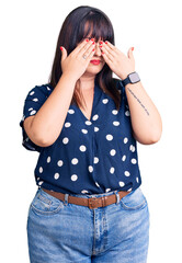 Canvas Print - Young plus size woman wearing casual clothes rubbing eyes for fatigue and headache, sleepy and tired expression. vision problem