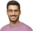 © Damir Khabirov - Young handsome man dressed in purple t-shirt, wearing trendy round glasses, looking at camera