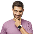 © Damir Khabirov - Handsome man standing showing his smartwatch with empty blank black screen
