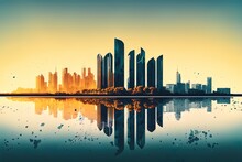 Abu Dhabi Skyline With Skyscrapers With Water