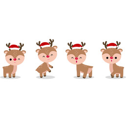 Merry Christmas and Happy new year, group of reindeer wearing christmas hats cheerful in winter costume, banner template Xmas holiday party concept illustration character HNY style png