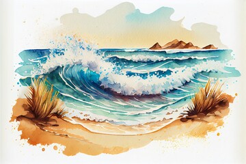 Wall Mural - summer tropical with golden sand, background pattern, illustration with water liquid