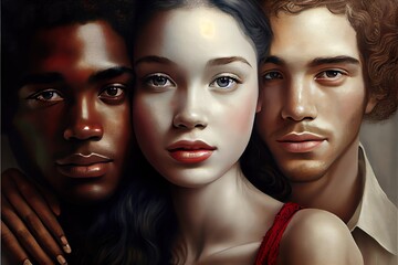 Wall Mural - multi racial love and integration, a group of people posing for the camera, illustration with nose skin