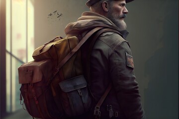 Wall Mural - man with backpack ready for, a man wearing a backpack, illustration with sleeve luggage