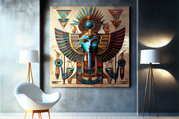 Wall Mural - bstract inspiration of ancient egyptian, art on a wall, illustration with interior design