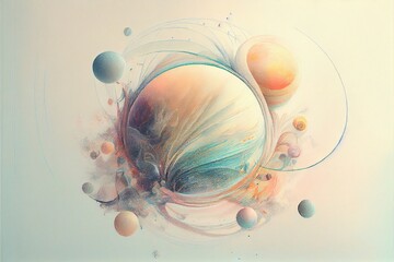 bstract celestial drawing in pastel, a close-up of a planet, illustration with liquid organism