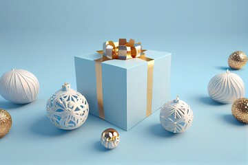 3d, white gold christmas festiv, a group of objects with different shapes, illustration with art creative