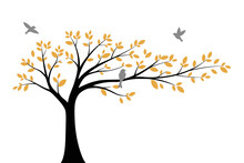 Tree Wall Decoration Concept. Bird On Branch Wall Decoration Sticker Design Vector Illustration