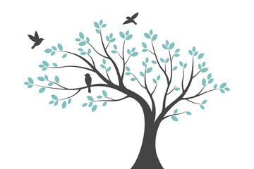 Tree Wall decoration Concept. Bird on branch wall decoration sticker design vector illustration