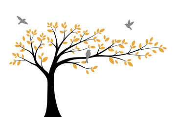tree wall decoration concept. bird on branch wall decoration sticker design vector illustration
