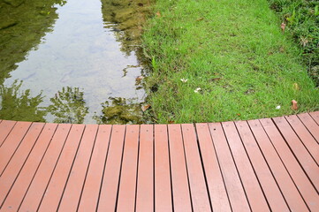 Wall Mural - natural garden with wooden bridge, beautiful garden