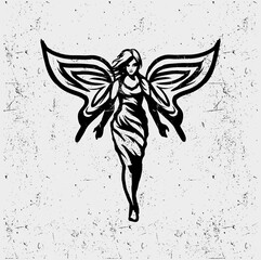 Wall Mural - angel wing butterfly black and white 