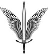 Sword with wings. Guard. Design element for logo, label, emblem, sign, badge and tattoo