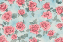 Illustration Digital Watercolor Flowers Roses Pink Pattern Background 