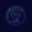 carbon emissions cost icon, linear design