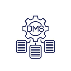 Poster - DMS, Document management system line icon with a gear