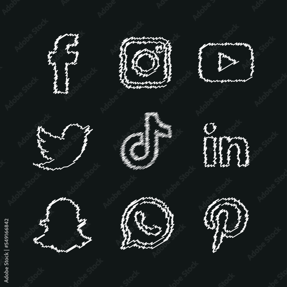 Black & White Social media icons set Logo Vector Illustrator Stock ...