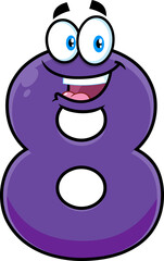 Wall Mural - Funny Purple Number Eight 8 Cartoon Character. Hand Drawn Illustration Isolated On Transparent Background