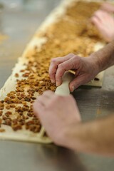 Poster - Closeup of hands making dessert in a bakery