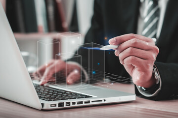 BIM. Engineer's hands using computers. building information modeling technology concept on the virtual screen.