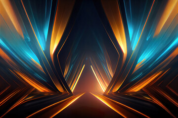 abstract blue and gold and orange background, glowing light rays as multicolor wallpaper header