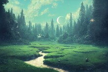 Beautiful Nature Environment In Ghibli Art Style