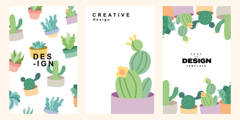 Canvas Print - Set of Cactus illustration for poster template. Collection of flower design in cute and trendy style