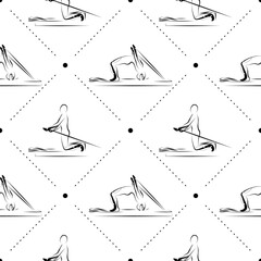 Wall Mural - Pilates poses seamless vector pattern