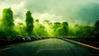 Road with cars and green landscape created with AI