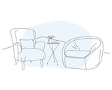 Fototapeta  - Doodle sketch of living room chair, line drawing, vector