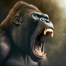 Beautiful Gorilla Portrait. AI Generated Photorealistic Illustration. Not Based On Original Images, Characters Or People